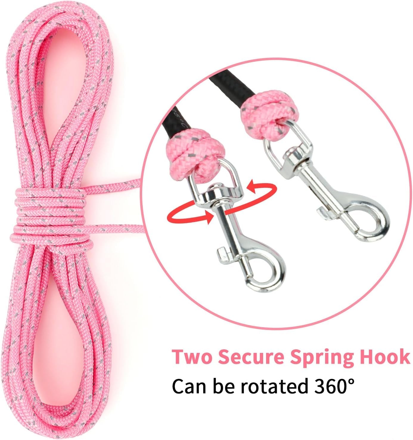 Reflective Cat Long Leash - 50 FT Escape Proof Walking Leads Yard Long Lead Durable Safe Personalized Extender Leash Traning Play Outdoor for Kitten, Puppy, Rabbit and Small Animals(Pink-L)