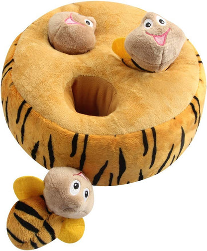 Hide and Seek Plush Dog Toy Squeaky Bee Interactive Puppy Toys, Durable Enrichment Toys for Mental Stimulation Anxiety Relief (Fun Training Game)