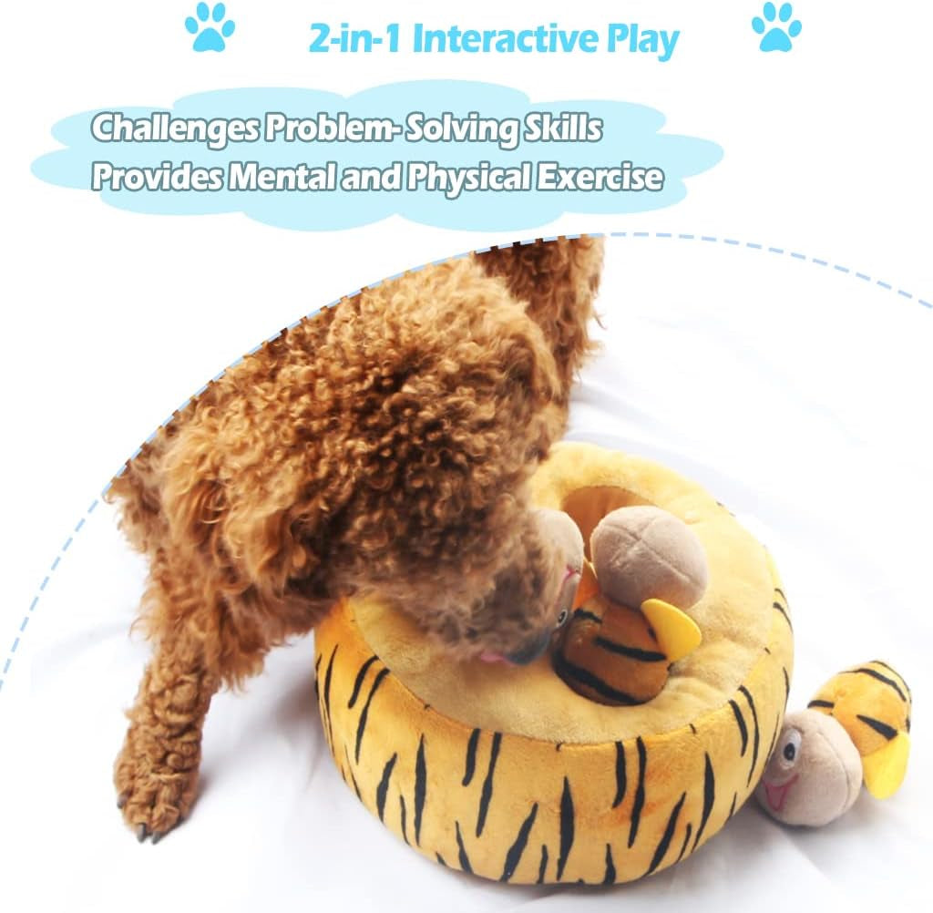 Hide and Seek Plush Dog Toy Squeaky Bee Interactive Puppy Toys, Durable Enrichment Toys for Mental Stimulation Anxiety Relief (Fun Training Game)