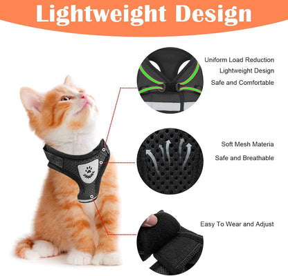 Cat Harness and Leash for Walking Escape Proof No Pull Dog Harnesses for Small Dogs Vest Adjustable Easy Control Kitten Harness and Leash Reflective Breathable Cat Leash and Harness Set (Black, XS)