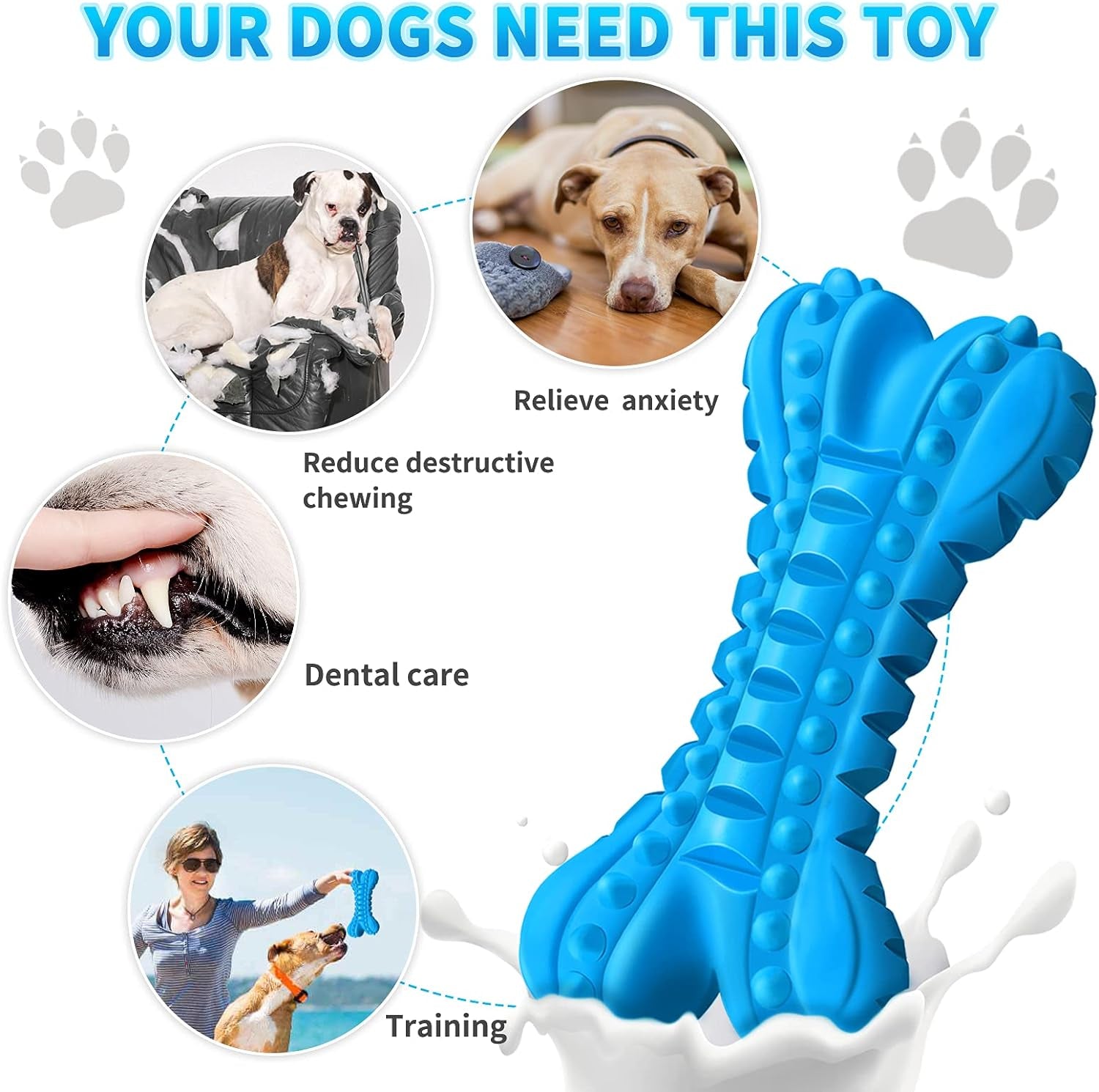 Dog Toys for Aggressive Chewers Large Breed, Durable Dog Bones Squeaky Chew Toy, Nearly Indestructible Dog Toys for Large, Tough Natural Rubber Puppy Chew for Medium Teeth Cleaning