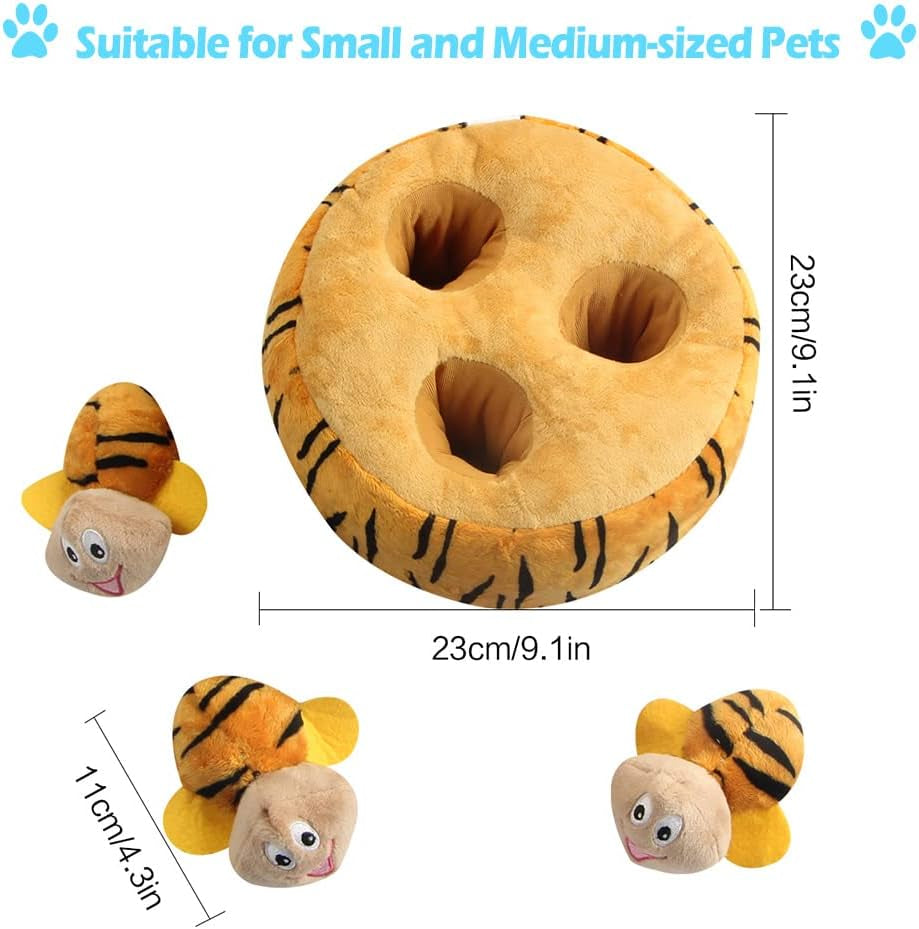Hide and Seek Plush Dog Toy Squeaky Bee Interactive Puppy Toys, Durable Enrichment Toys for Mental Stimulation Anxiety Relief (Fun Training Game)