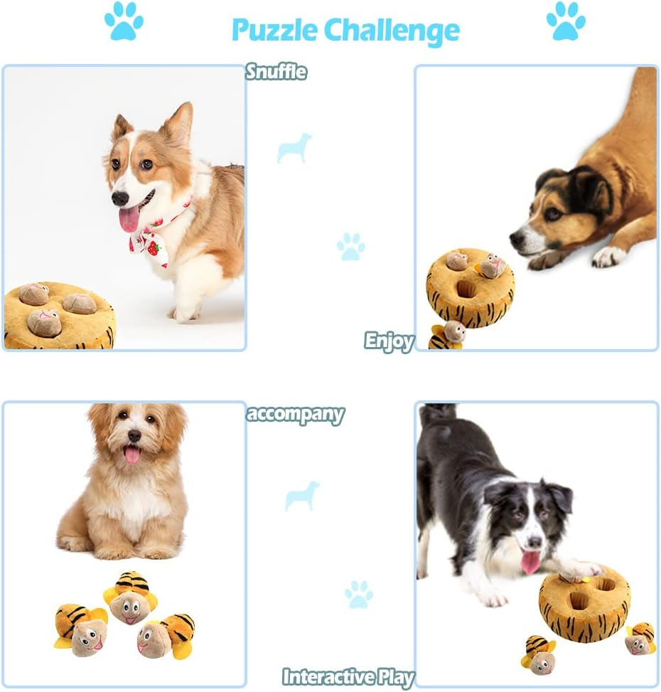 Hide and Seek Plush Dog Toy Squeaky Bee Interactive Puppy Toys, Durable Enrichment Toys for Mental Stimulation Anxiety Relief (Fun Training Game)