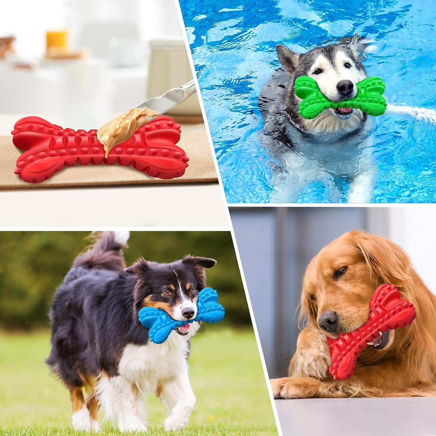 Dog Toys for Aggressive Chewers Large Breed, Durable Dog Bones Squeaky Chew Toy, Nearly Indestructible Dog Toys for Large, Tough Natural Rubber Puppy Chew for Medium Teeth Cleaning