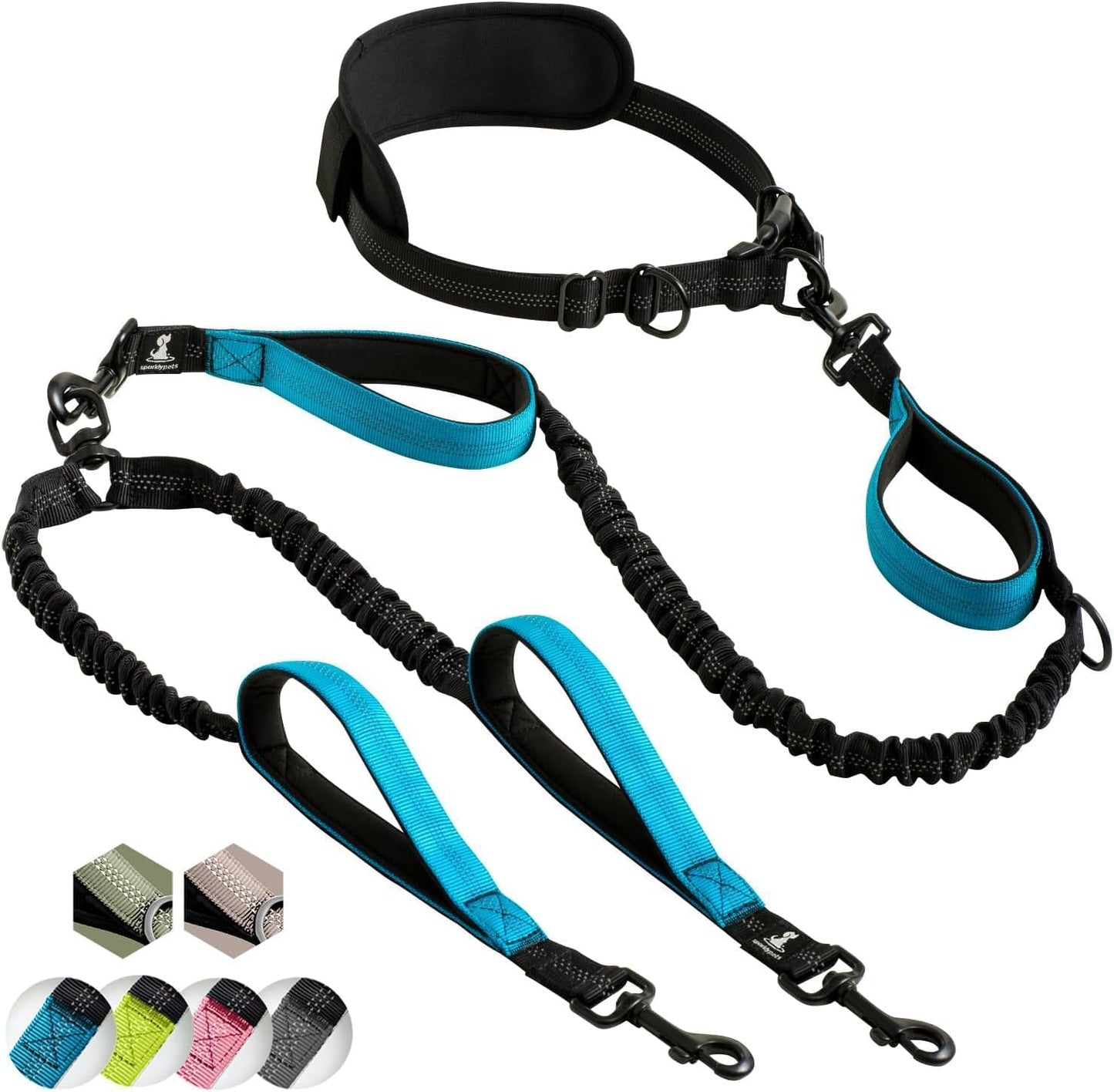 Hands Free Double Dog Leash – Dual Leash for Medium and Large Breeds – Lead for 2 Dogs with Padded Handles, Reflective Stitches, No Pull, Tangle Free