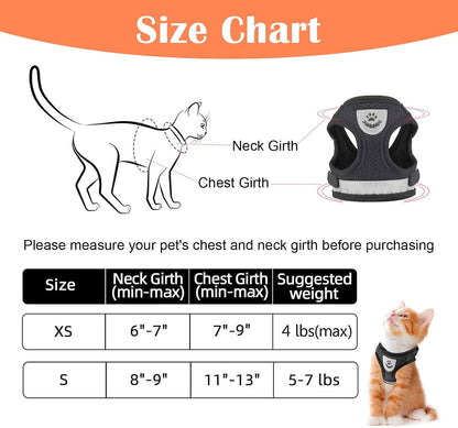 Cat Harness and Leash for Walking Escape Proof No Pull Dog Harnesses for Small Dogs Vest Adjustable Easy Control Kitten Harness and Leash Reflective Breathable Cat Leash and Harness Set (Black, XS)